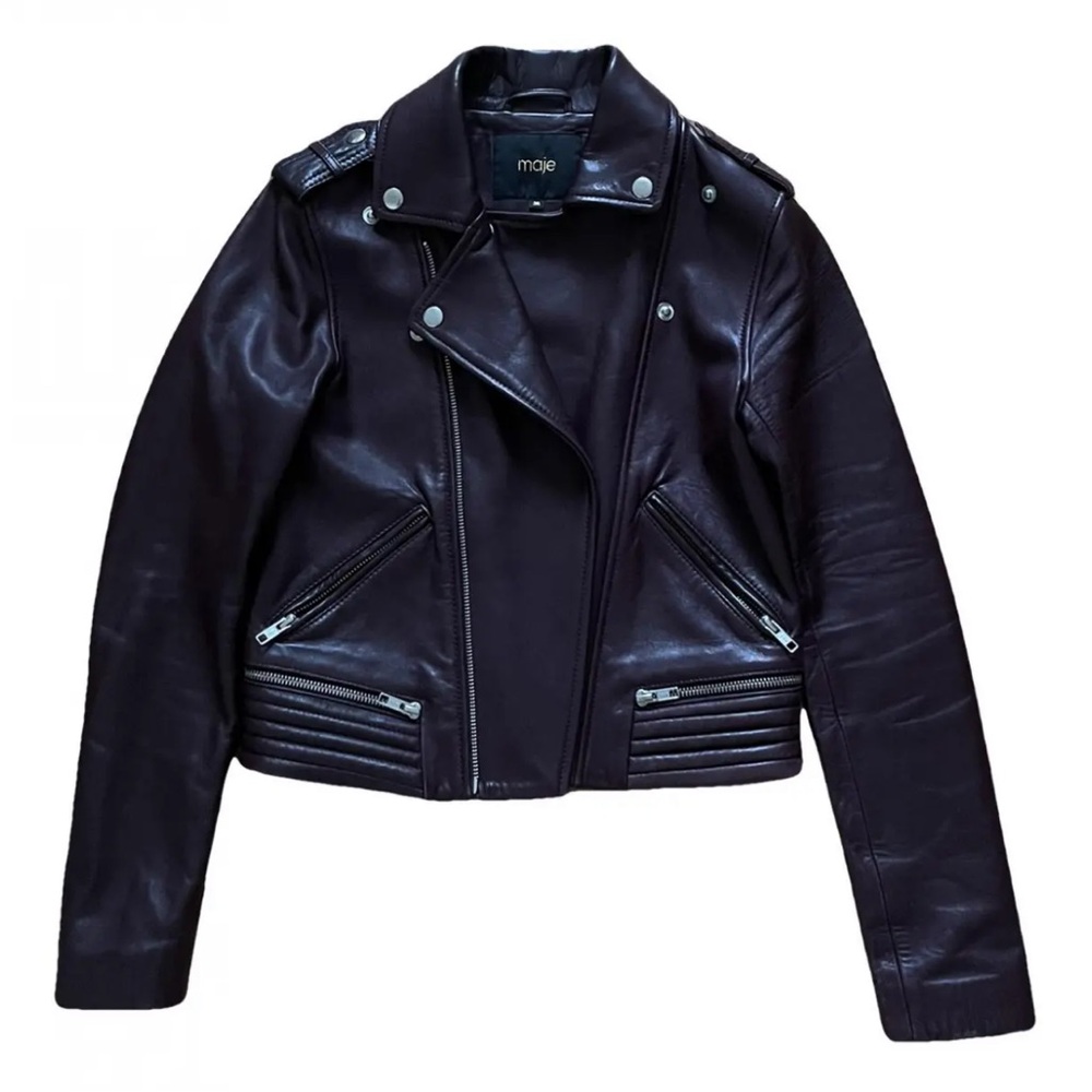 Leather Maje Biker Moto Jacket basalt
